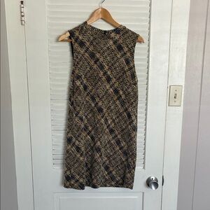 Mango Patterned Black and Tan Midi Dress
